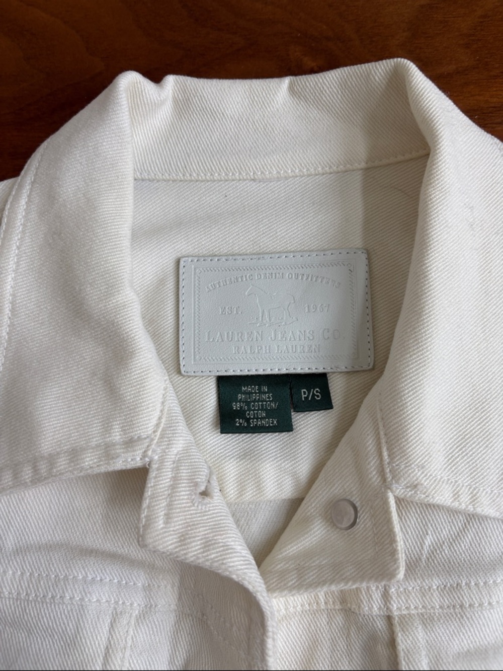 Lauren Jeans Co. Ralph Lauren Off-White Stretch Denim Jacket Petite Small - Picture 5 of 8